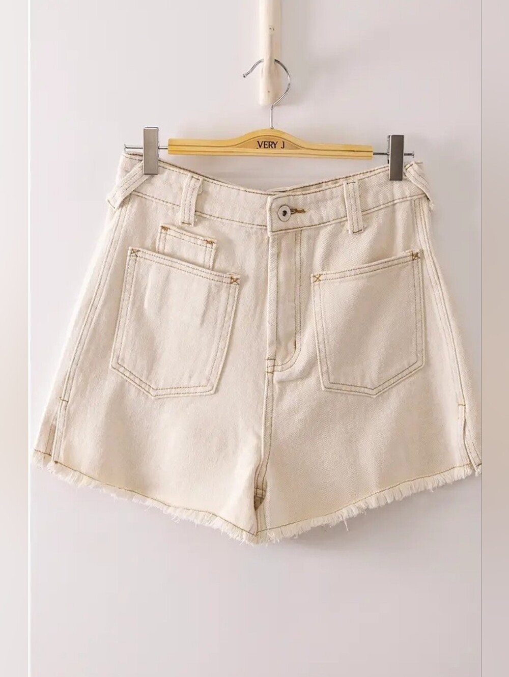 Very J Cream Denim Jean Shorts
